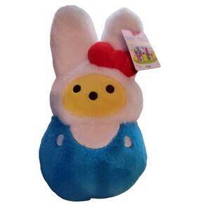 Peeps x Hello Kitty Plush Easter Bunny Blue Overalls Yellow Face Red Bow 10"